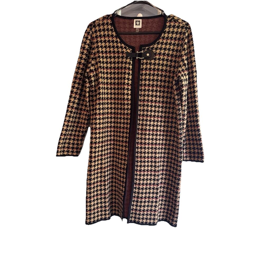 Anne Klein Plaid Women Wrap Sweater Coat Buckle Closure Size M Excellent Cond.